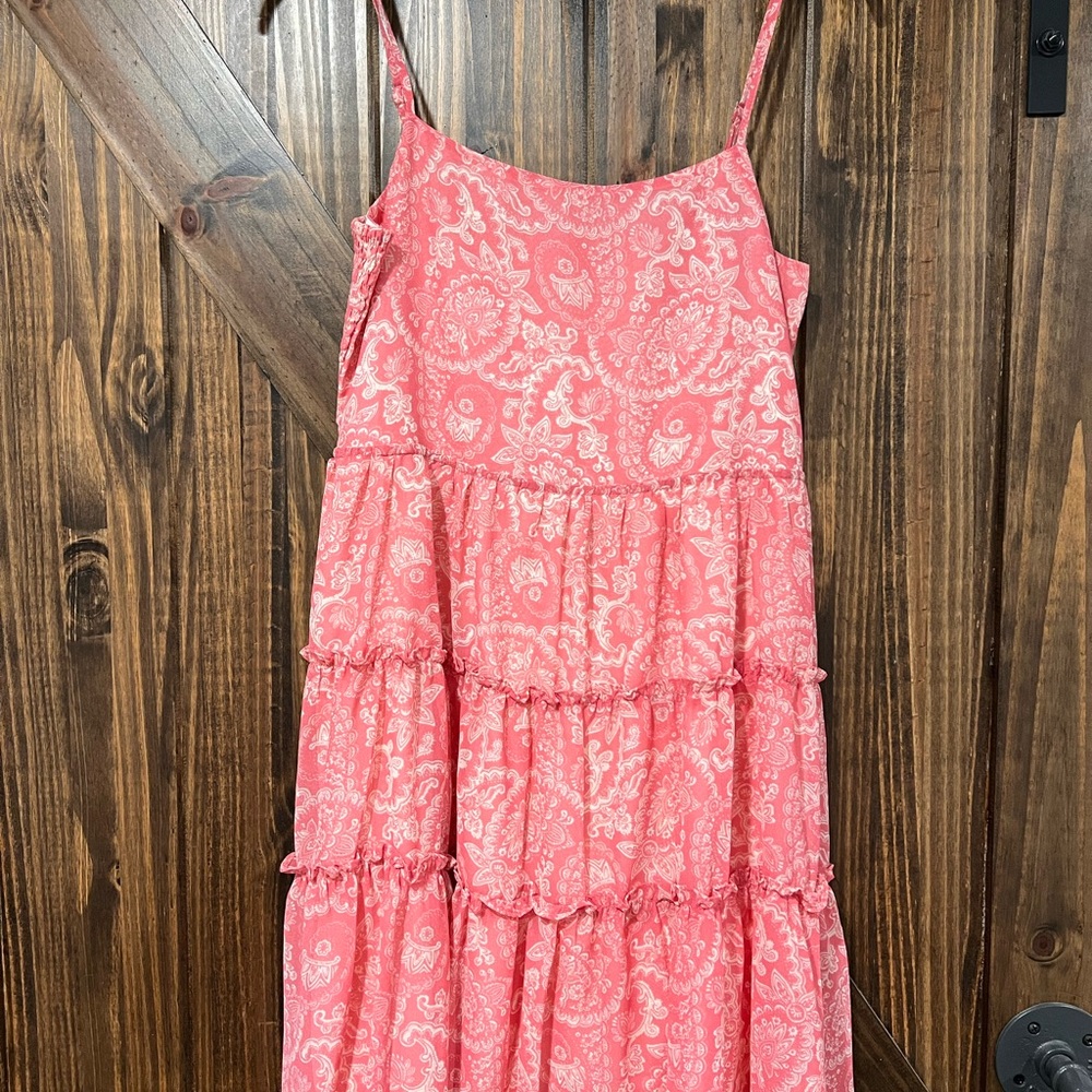 Pink Lily Coral Pink Paisley Tiered Sundress